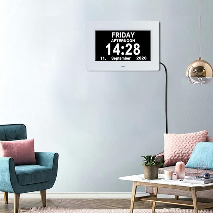 7 Inch Extra Large Day Date Time Digital Day Calendar Clocks with Auto-Dimming 12 Alarm Reminders Dementia Clock for Senior Elderly impaired Vision Memory Loss