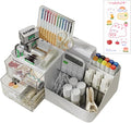 Drawer Organizers Accessories with 7 Compartments and 2 Drawers, Large Capacity Cosmetic Display Case, Pen Holder, Art Supply Storage Box Caddy for Office School and Home