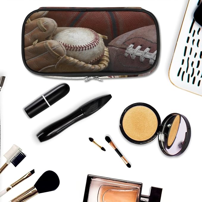 Pardick Old Baseball Big Capacity Pencil Pen Case Gloves Large Pencil Pouch with Zipper Compartments Pencil Bag for Boys Girls Adults Student Office School Supplies