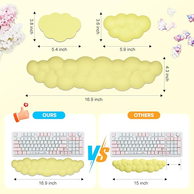 JIKIOU Upgrade Leather Cloud Keyboard Wrist Rest, Cloud Wrist Rest with Non-Slip PU Base, Comfortable Memory Foam Wrist Rest for Computer Laptop Mac Gaming Office and Pain Relief Christmas Wish Gift
