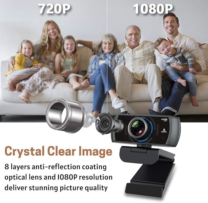 NexiGo N980P 1080P 60FPS Webcam with Microphone, HD USB Computer Camera, Built-in Dual Noise Reduction Mics, 120 Degrees Wide-Angle for Zoom/Skype/FaceTime/Teams, PC Mac Desktop (Renewed)