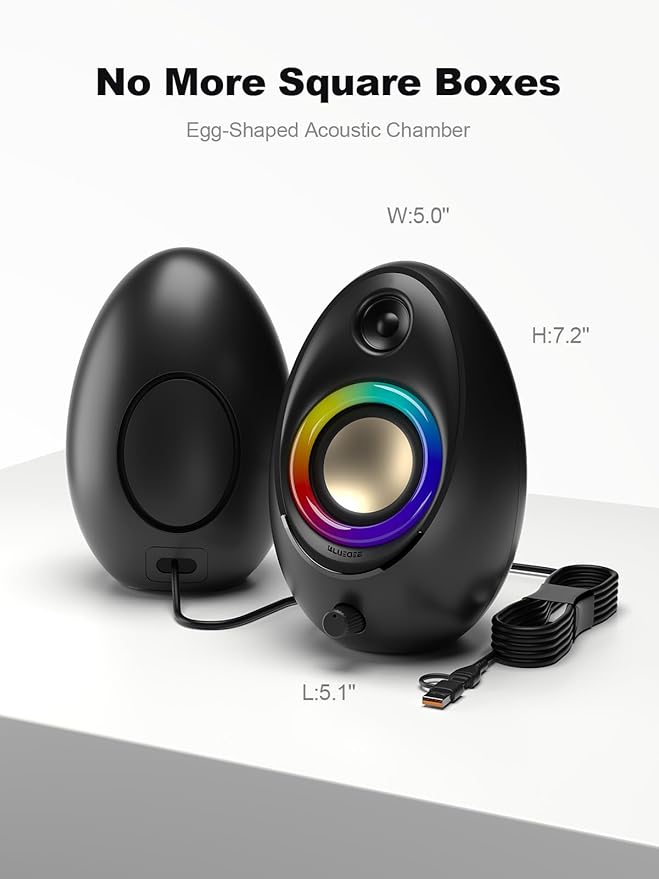 Bluedee Computer Speakers for Desktop PC, Bluetooth 5.4 Desktop Speakers with 2 Speaker Units, Dynamic RGB Light USB Speaker, USB/Type-C Powered Plug & Play PC Speakers for Desktop, Laptops, Tablet