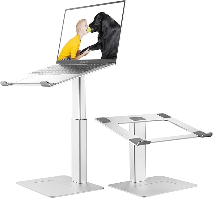 Laptop Stand for Desk, Ergonomic Aluminum Laptop Stand Adjustable Height from 7-15", Sitting and Standing Laptop Riser for 10-17" Notebook (Silver)