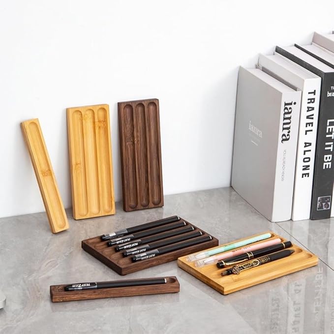 Pen holder Organizer of Office desks,Walnut Desk Pen Stand,Wave Pen TrayOffice Accessory,Teacher Gifts,Suitable for School,Home,Office Desktop Art Accessories (Walnut-3 Grid)