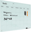 Magnetic Glass Dry Erase Board Calendar- White Board 48 x 36 Inch Wall Mounted Glass Monthly Whiteboard, Large Frameless Glass White Board for Wall Office, Home & School