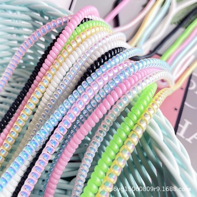 3pcs Laser Spiral Cable Protectors - Charger/USB Data Cable Sleeves | Headphone Cord Savers for Phones, Earphones | Pet Chew Prevention, Durable Cable Guards | Essential Cord Accessories (Pink)