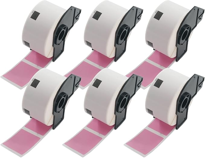 BETCKEY - White Food Labels Replacement for Brother DK-1220 (1.5 in x 1.8 in), Compatible with Brother QL Label Printers [6 Rolls/3720 Labels, Pink]