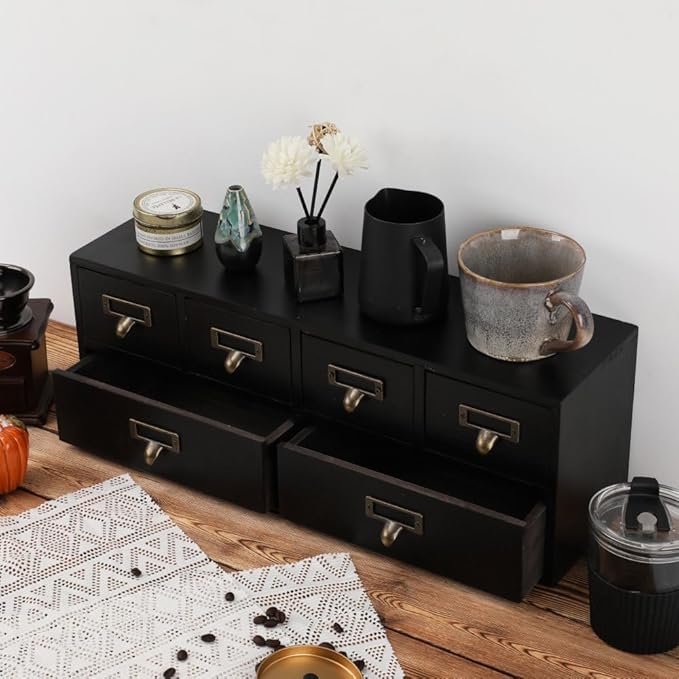 Apothecary Drawers Wooden Storage Box Vintage Wooden Drawers Wood Desktop Organizer Countertop Storage Box Library Card Catalog Cabinet Apothecary Cabinet （BLACK06）