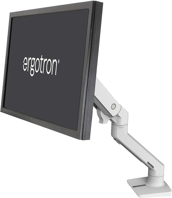 Ergotron – HX Premium Heavy Duty Monitor Arm, Single Monitor VESA Desk Mount – for Flat or Slight Curved Ultrawide Monitors Up to 49 inches, 20 to 42 lbs – Standard Pivot, White