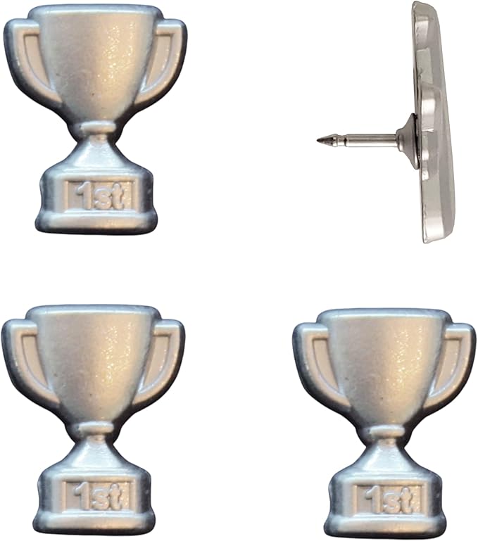 1st Place Trophy Push Pins - Silver First Place Trophy Map Pins for Cork Boards, Maps, or Lapel Use - Designed in USA - Set of 4