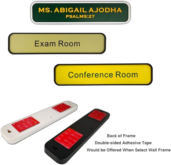 Personalized Architectural Name Plates, Office Nameplates with Wall or Desk Plastic Frame Holder, Customize Office Deskbar Nameplate or Door Signs (2"x8")