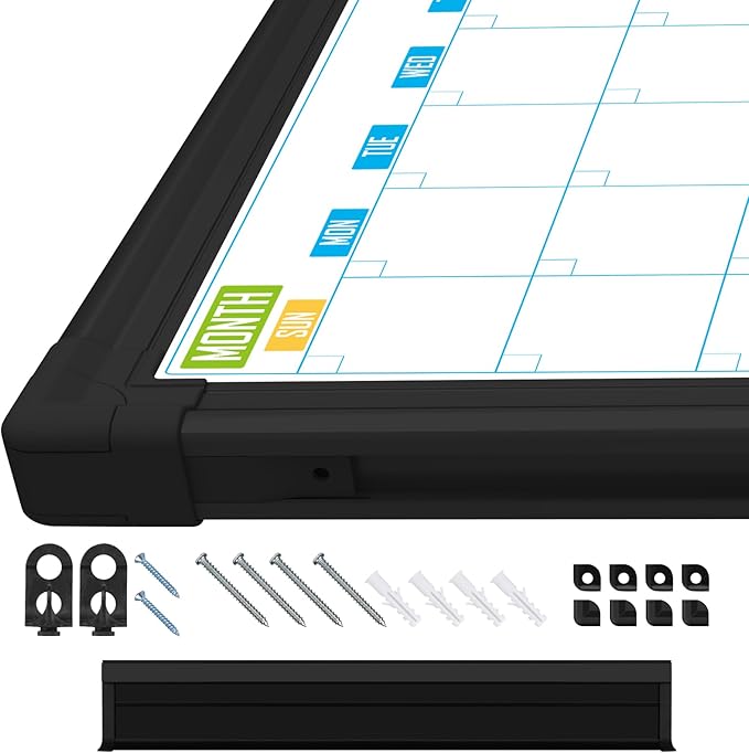 Lockways 36" x 24" Magnetic Dry Erase Calendar Whiteboard - 4-Month Framed Planner with Aluminum Frame,Wall Mountable Office/Home/School Organization Board for Messages, Presentations & Memos