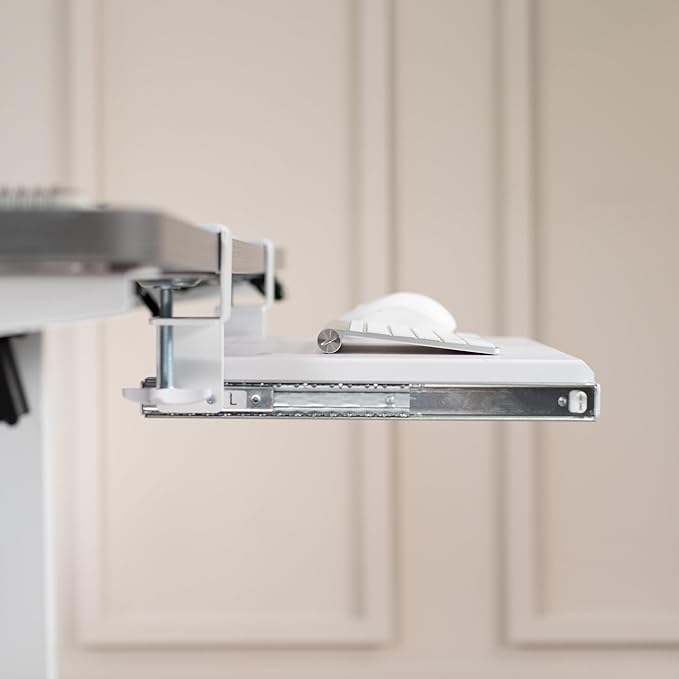 VIVO Small Keyboard Tray, Under Desk Pull Out with Extra Sturdy C Clamp Mount System, 20 (26 Including Clamps) x 11 inch Slide-Out Computer Platform Drawer, White, MOUNT-KB05ES-W