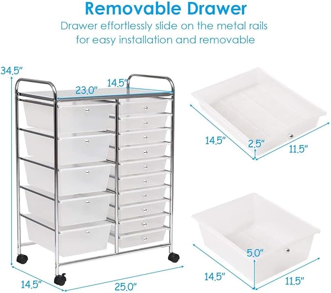 ARLIME 15 Drawer Rolling Storage Cart, Rolling Organizer Cart, Scrapbook Paper Organizer, Suitable for Office and School, Office Storage Tools on Wheels (Clear)