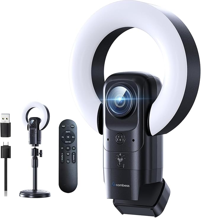 Combess 4K Webcam with Light, Webcam for PC with Microphone, Plug and Play, USB Computer Camera for Desktop, Auto-Focus, Web Camera for Desktop Computer Zoom Skype