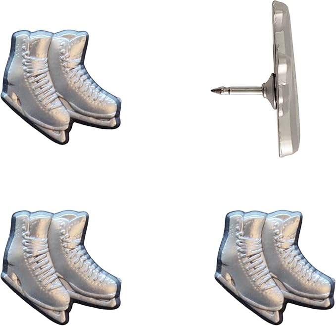 Ice Skates Push Pins - Silver Ice Skates Map Pins for Cork Boards, Maps, or Lapel Use - Designed in USA - Set of 4