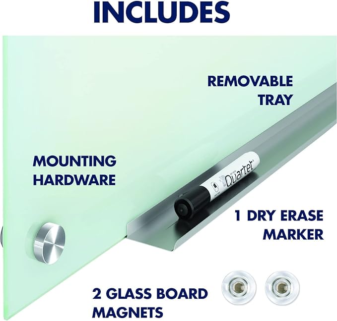 Quartet Magnetic Glass Dry Erase White Board, 24''W x 18''H Whiteboard, Infinity Frameless Mounting, White Surface (G2418W)