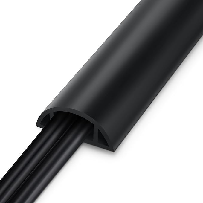 8.5FT Black Cord Cover Floor, Cord Protector, Floor Extension Cable Cover, Soft PVC Wire Covers - Cord Cavity: 0.7" (W) x 0.4" (H)