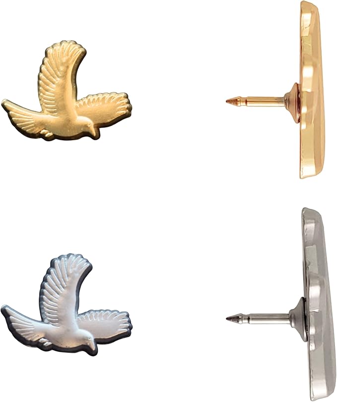 Bird Push Pins - Gold Flying Bird Map Pins - Birdwatching Tacks for Cork Boards, Maps, or Lapel Use - Designed in USA - Set of 10