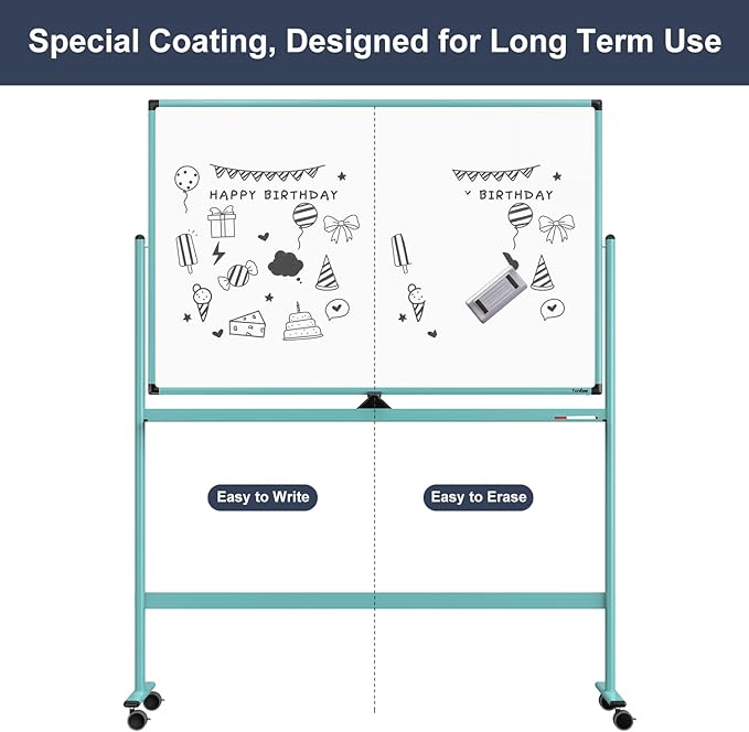 Rolling Whiteboard, 48x32 Inches Dry Erase Board with Stand, Magnetic Mobile Whiteboard on Wheels, Standing White Board for Office, School, Home, Large Double Sided White Board with Paper Pad