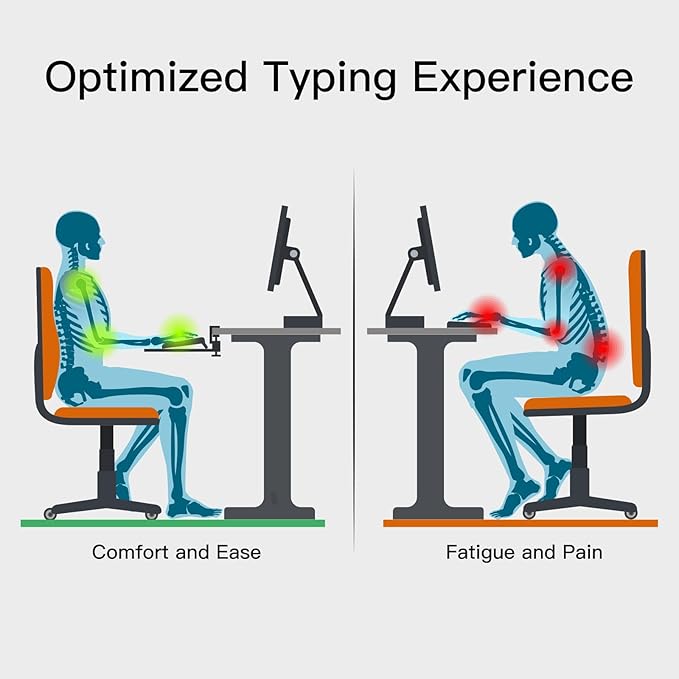 Ergonomic Keyboard Tray Under Desk Pull Out with Adjustable C-Clamp Mount, Slide-Out Computer Keyboard and Mouse Platform Drawer for Office and Home Typing (Light Wood)