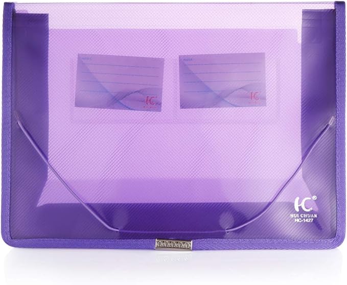 Eco-Friendly Plastic File Folders, Expanding Poly File Wallet, Transparent Expandable Envelope Organizer Document Folder with Elastic Band and Button Closure, with Small Two Pockets, 5 Colors
