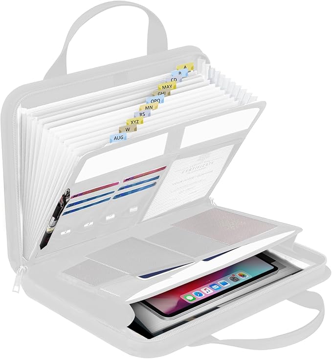File Organizer Fireproof Expanding Accordion File Folder with Zipper Labels13 Pockets Document Organizer Holder Storage Box Bag for Business Office Receipt Home Travel