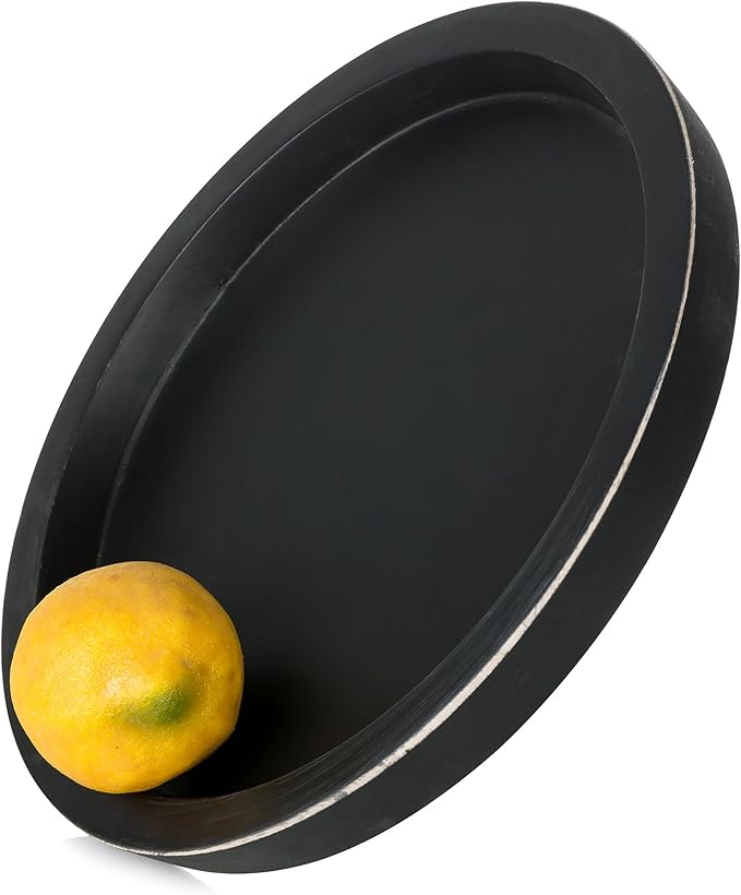 Hanobe Candle Plate Holder Tray: Round Wooden Decorative Candle Plate Small Farmhouse Table Centerpiece Rustic Wood Tealight Pillar Trays for Christmas Wedding Halloween Home Decor (Black)