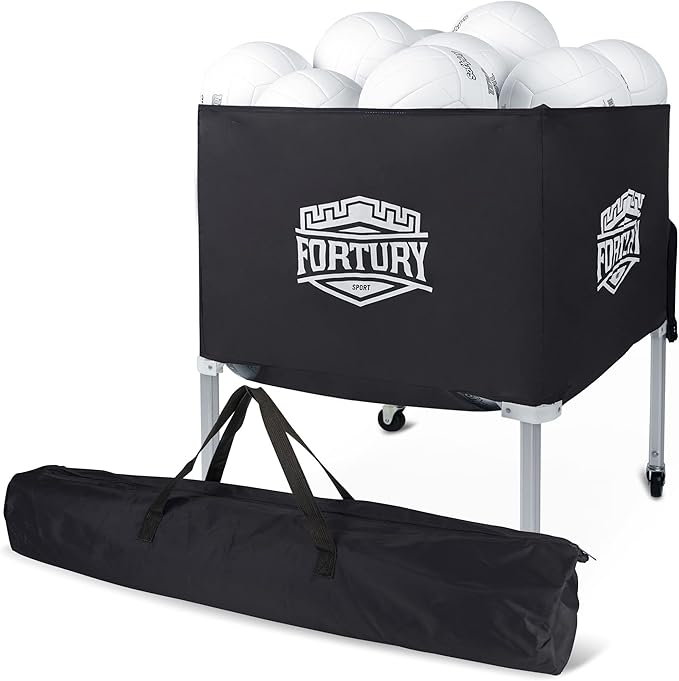 Portable Volleyball Cart on Wheels Ball Cart Collapsible Volleyball Ball Cart Garage Ball Storage (Black)