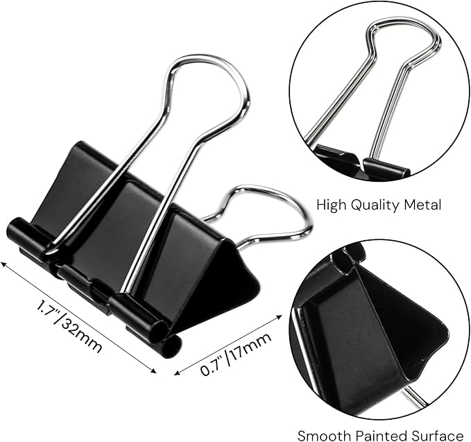 Nagpew 300 Pack Medium Binder Clip, 1-1/4 Inch Metal Black Fold Back Clips, Standard Paperwork Clamp Bulk for School Teacher Student, Business Office Home