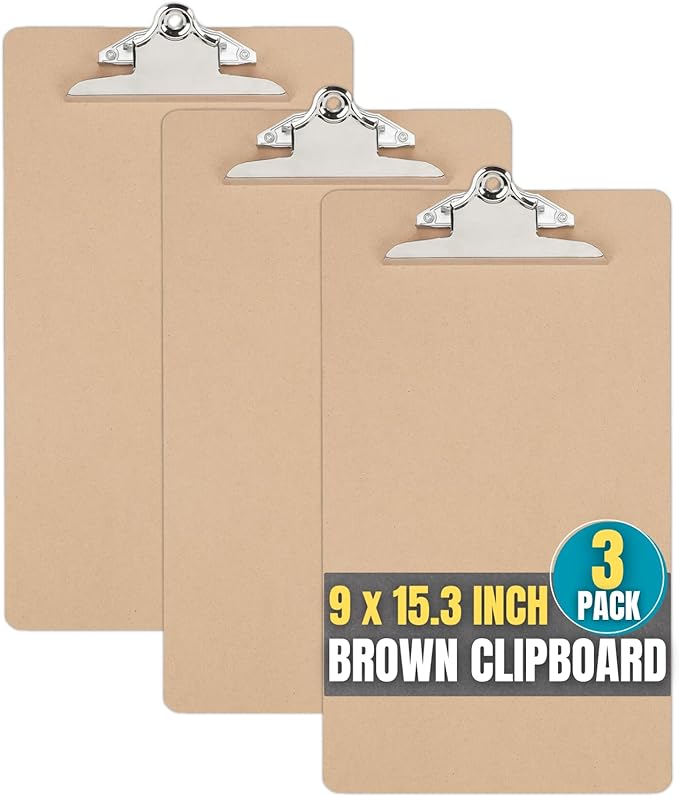 1InTheOffice Legal Size Clipboard, Heavy Duty Clipboard, Hardbound, Brown, 9x15.5 (3 Pack)