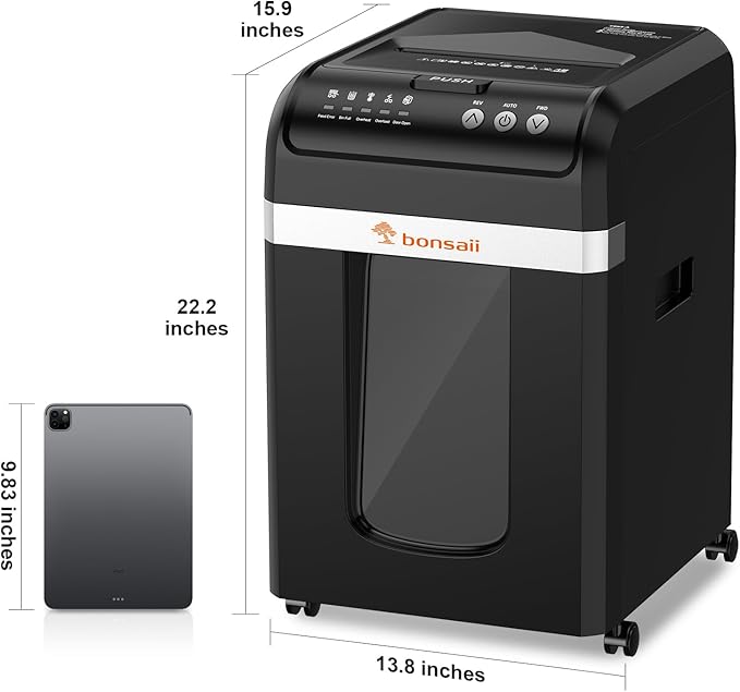 Bonsaii 200-Sheet Auto Feed Paper Shredder, 60 Minutes Nonstop Heavy Duty Shredders, 8.1 Gallon Large Bin Office Document Shredder, Micro-Cut/High Security P-4 Commercial Grade Shredder (C283-A)