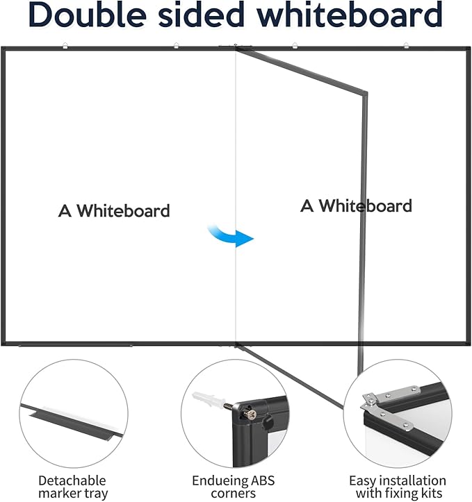 Large Whiteboard, Double Magnetic White Board for Wall, Dry Erase Whiteboard for Office Home & School (Black, 72x48 inch)