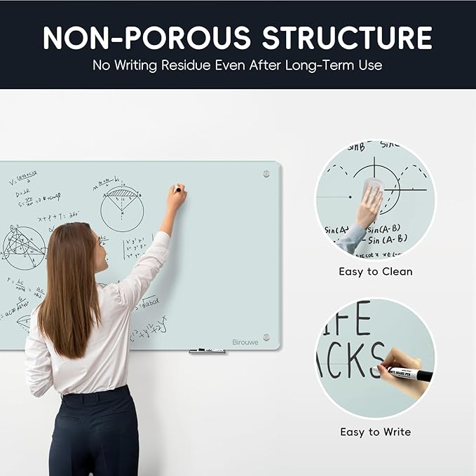 Magnetic Glass Whiteboard - Glass Dry Erase Board 48"x96" Large Frameless Board for Walls Office School and Home