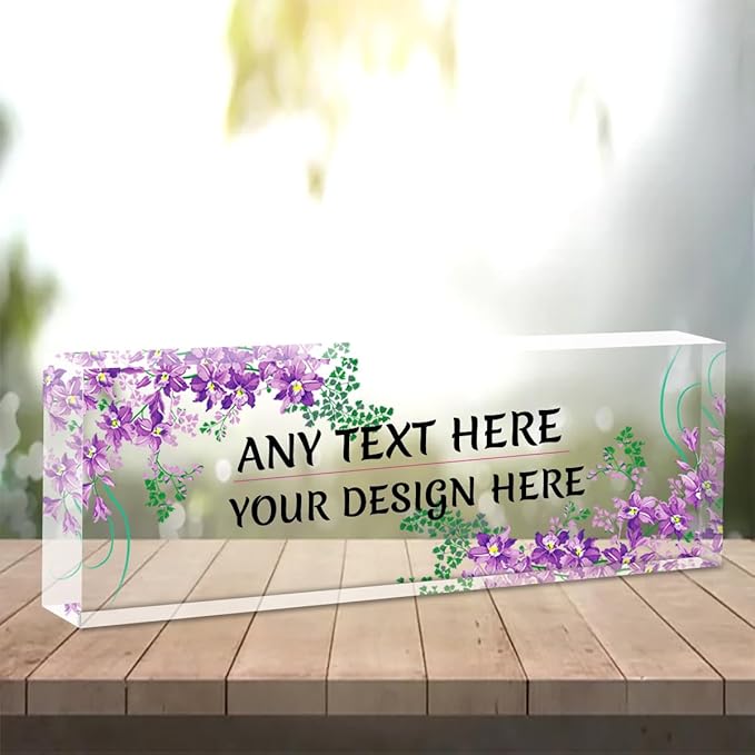 Agriism Office Desk Name Plate Personalized - Custom Name Plates for Desk - Custom Employee Appreciation Gifts - Office Gifts for Women,Boss,Employee,Teacher,Social Worker (Lavender Flower)