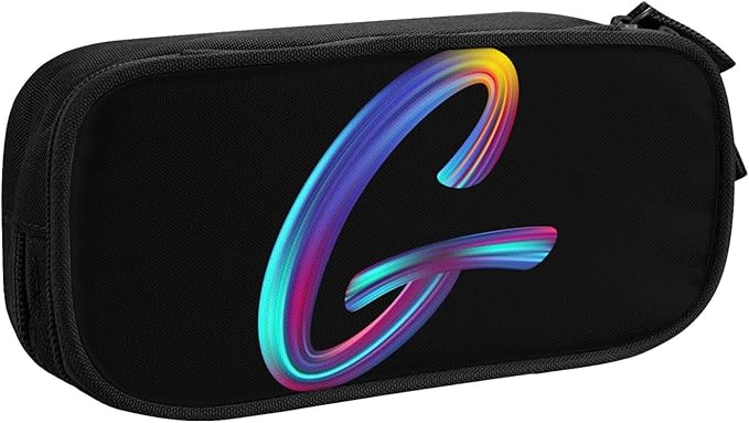 Cute Initial Pencil Case for Kids Students, Large Capacity Pencil Pouch for Boys Girls, Letter Design Pencil Box Pen Bag Office Stationery Organizer, Rainbow Letter G