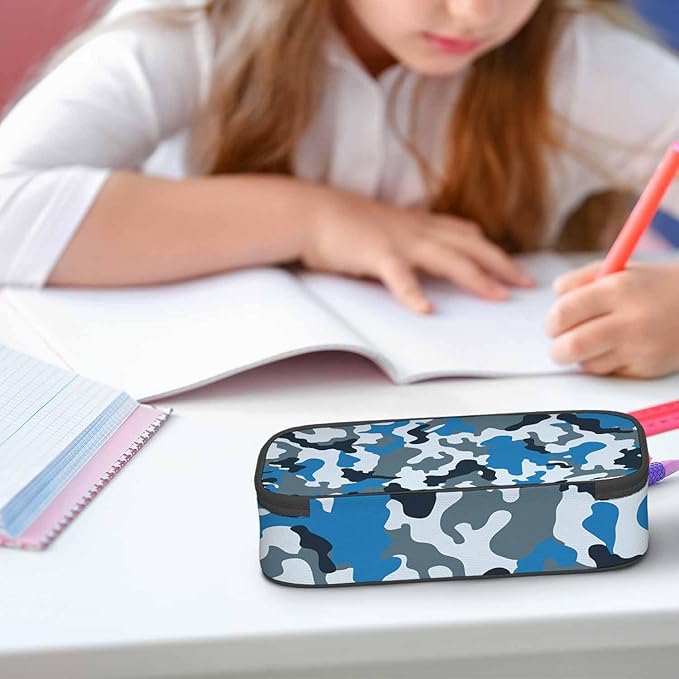 Camouflage Pencil Case Blue Gray Classic Style Pencil Bag Pouch Box Organizer for College School Students Boy Girl