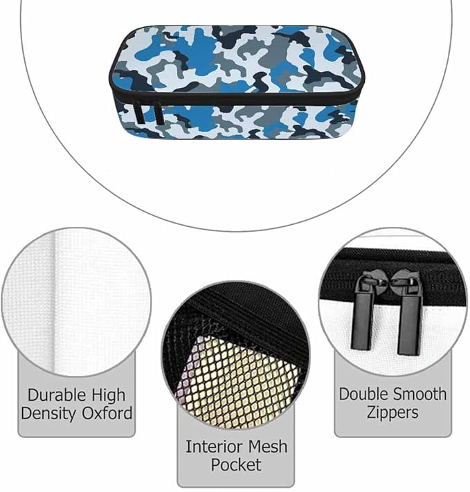 Camouflage Pencil Case Blue Gray Classic Style Pencil Bag Pouch Box Organizer for College School Students Boy Girl