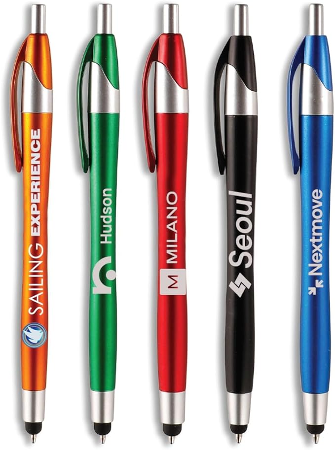 Pencil Guy Promotional Personalized Imprinted Stylus Pens- Blue -100 Quantity