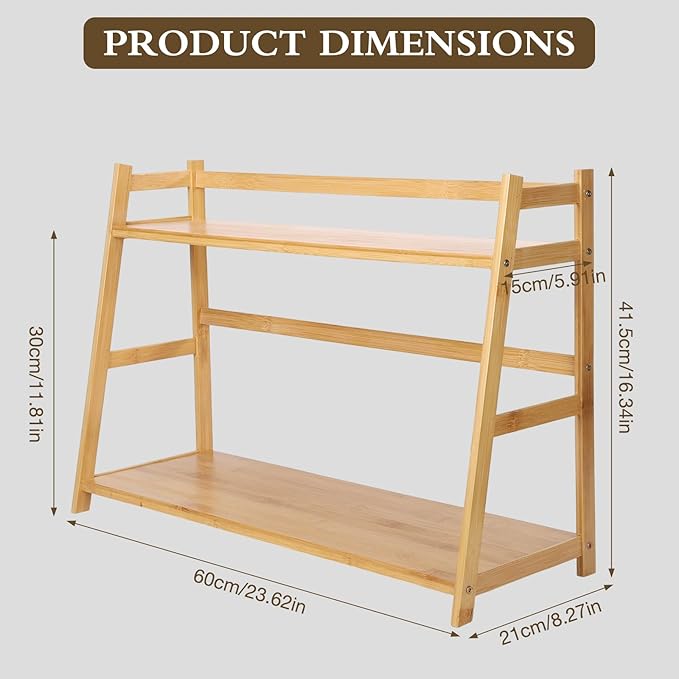 2-Tier Ladder Desktop Bookshelf, 23.62" Wide Wooden Countertop Storage Hutch for Office, Dorm and Home, Small Desk Organizer for Books and Decor