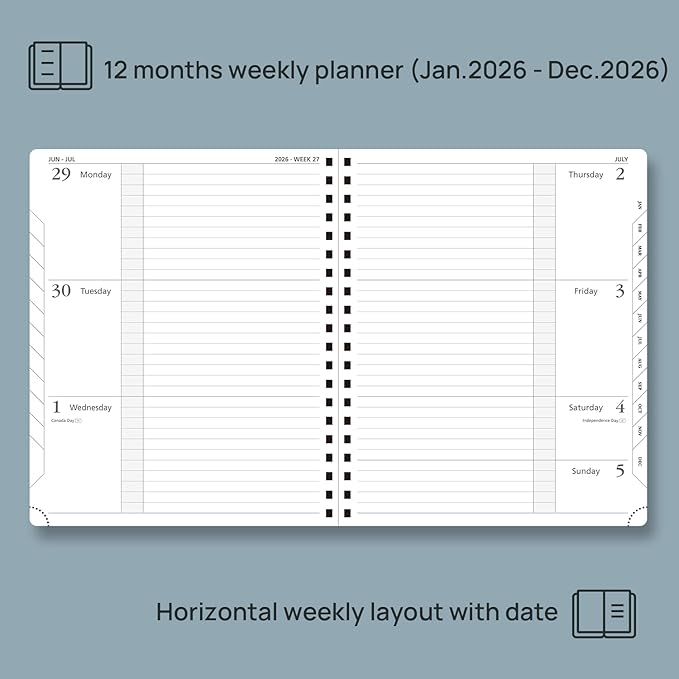 POPRUN 2026 Weekly and Monthly Planner Calendar, January 2026 - December 2026,Large 8.5'' x 10.5'' Spiral Bound Appointment Book, Includes Monthly Tabs, Inner Pocket,Soft Cover - Navy Blue