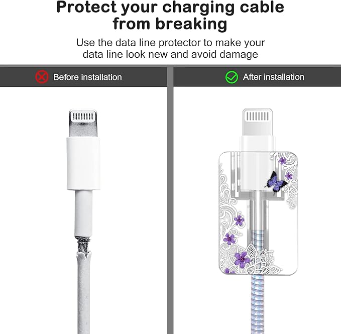 CameCosy Cute DIY Protectors Cable Protector for iPhone Charger,Elegant White Lace Pattern,Data Cable USB Charger Data Line Earphone Wire Saver for iPhone X 13 12 11 Pro Max