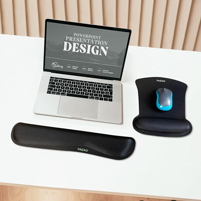 VAGAU Premium Keyboard Wrist Rest and Mouse Pad Wrist Support, Ergonomic Memory Foam Set for Office, Laptop, Mac, Computer and Gaming, Comfortable Typing &Wrist Pain Relief (2 Pack)