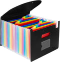 Uquelic 24 Pocket Expanding File Folder with Cover - Large Plastic Rainbow Expandable File Organizer Self Standing Accordion A4 Document Folder Wallet Briefcase Business Filing Box