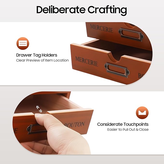 Stackable Wooden Desk Organizer with 4 Drawers Retro Brown Modular Storage Boxes for Home Office, Makeup, Stationery - No Assembly Required