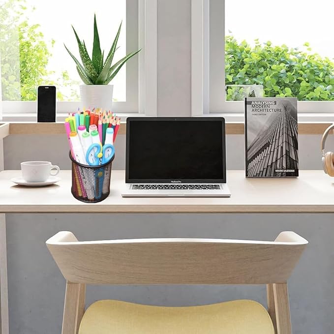 Pen Holder Mesh Pencil Holder Metal Pen Holder Pencil Holder for Desk Office Pen Organizer Black, 8 Pack