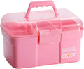 11'' Plastic Storage Box with Removable Tray, Multipurpose Organizer and Storage Case for Art Craft and Cosmetic (Pink)