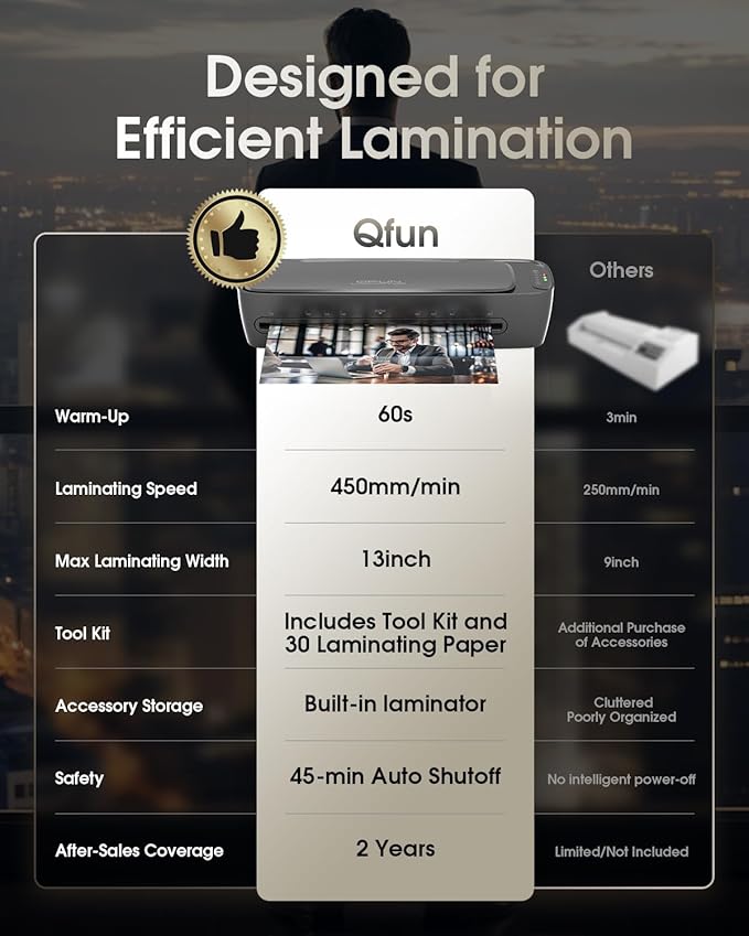 Qfun Laminator Machine 13 Inch Thermal Laminating machine 11x17 with Sheets, Cold Hot Lamination Machine 60S Warm Up Personal Laminator for Teachers, Large A3 Paper Laminate Kit for Office School Home