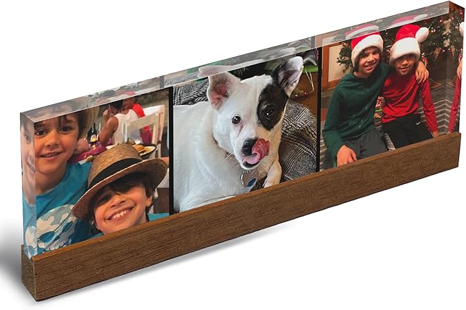 Artblox Personalized Office Desk Name Plate Custom Photo Prints On Acrylic Glass with Teak Wood Stand Turn Your Photos into Stunning Family Christmas Customized Gifts Desk Décor (10"x3")