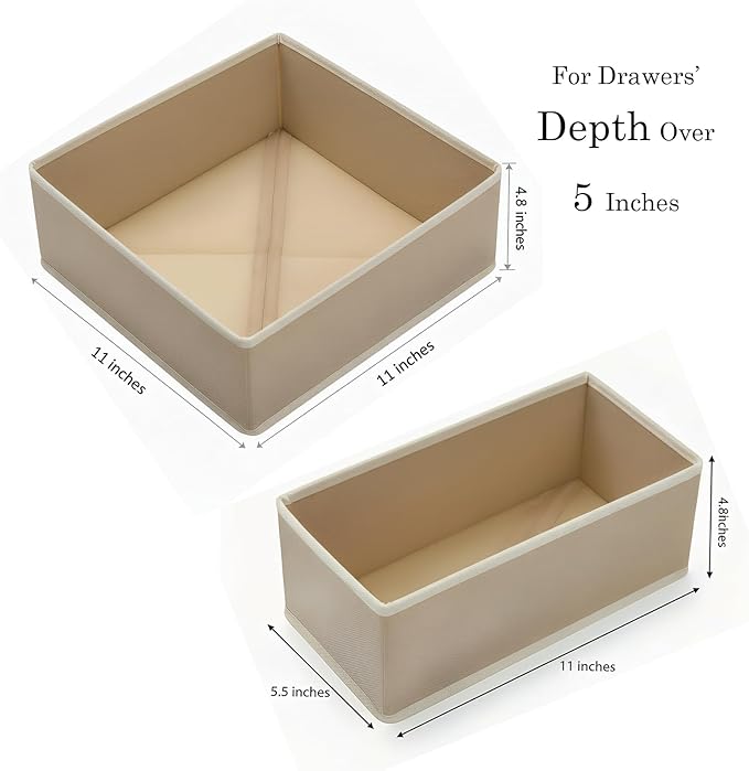 Drawer Organizer Set 4 Pack - Fabric Storage Bins for Underwear Socks Bras Baby Clothes - Closet Dresser Organizers Dividers for Bedroom Nursery, Grey